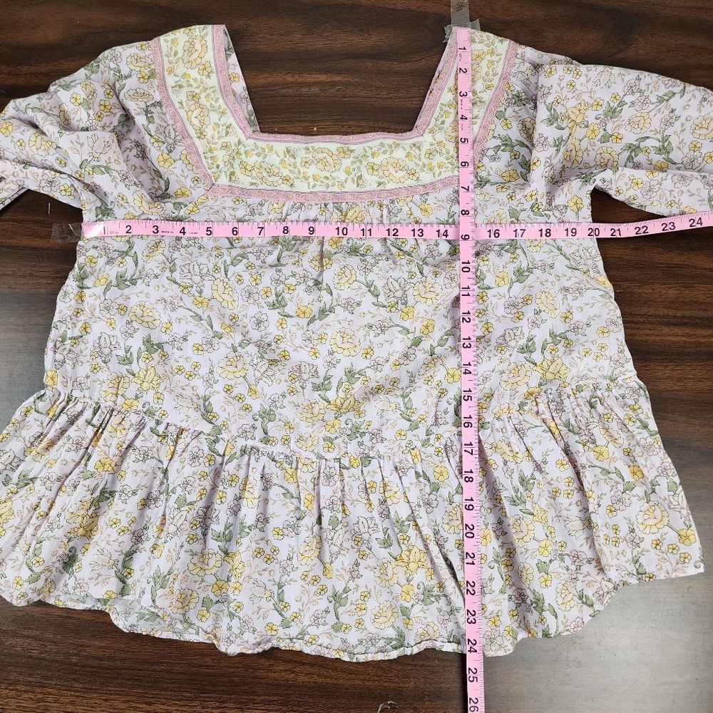 American Eagle AEO Cotton Top Floral Peasant Blouse Boho Balloon Long Sleeve S - Picture 7 of 16